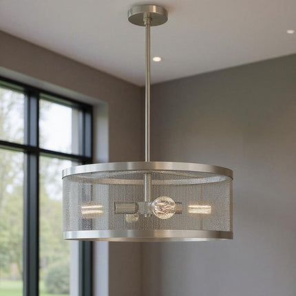 Nickel Four Light Metal Dimmable Chandelier With Shades