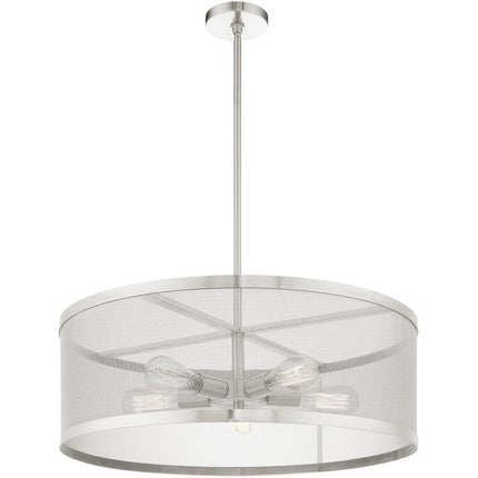 Nickel Five Light Metal Dimmable Chandelier With Shades