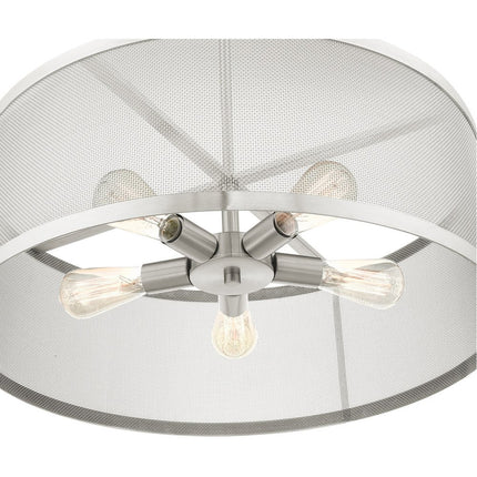 Nickel Five Light Metal Dimmable Chandelier With Shades