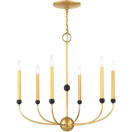 Brass Six Light Metal Dimmable Chandelier With Shades