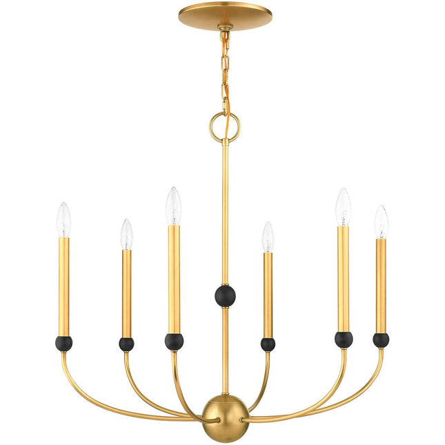 Brass Six Light Metal Dimmable Chandelier With Shades HomeRoots