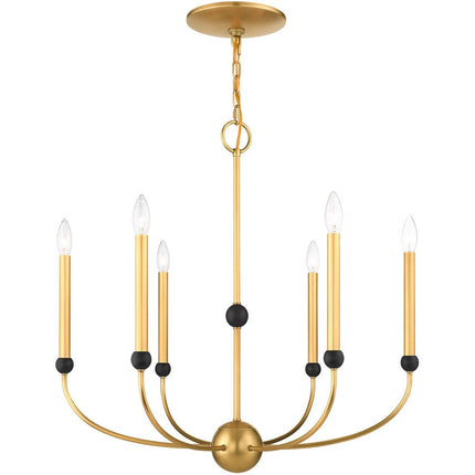 Brass Six Light Metal Dimmable Chandelier With Shades