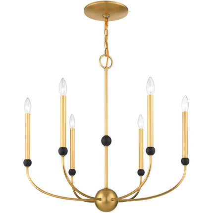 Brass Six Light Metal Dimmable Chandelier With Shades