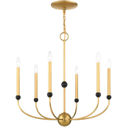 Brass Six Light Metal Dimmable Chandelier With Shades