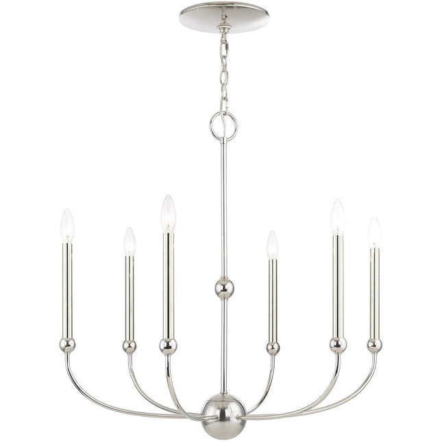 Nickel Six Light Metal Dimmable Chandelier With Shades HomeRoots