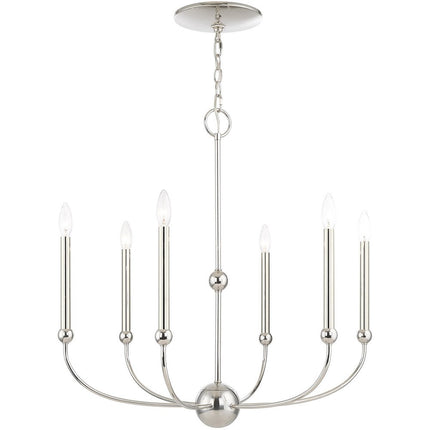Nickel Six Light Metal Dimmable Chandelier With Shades