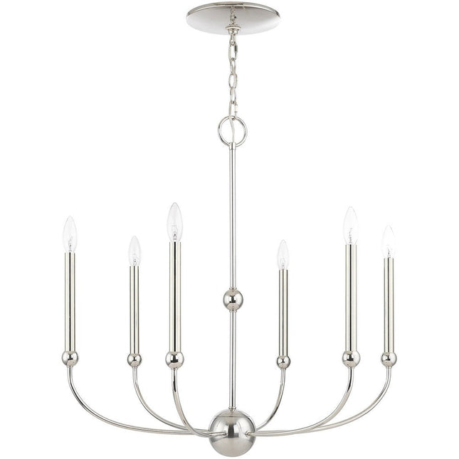 Nickel Six Light Metal Dimmable Chandelier With Shades HomeRoots