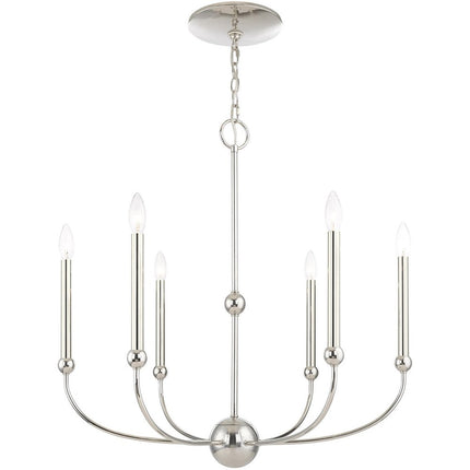 Nickel Six Light Metal Dimmable Chandelier With Shades