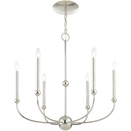Nickel Six Light Metal Dimmable Chandelier With Shades