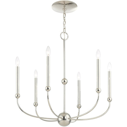 Nickel Six Light Metal Dimmable Chandelier With Shades