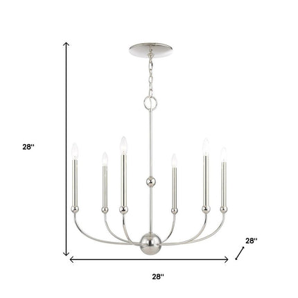 Nickel Six Light Metal Dimmable Chandelier With Shades