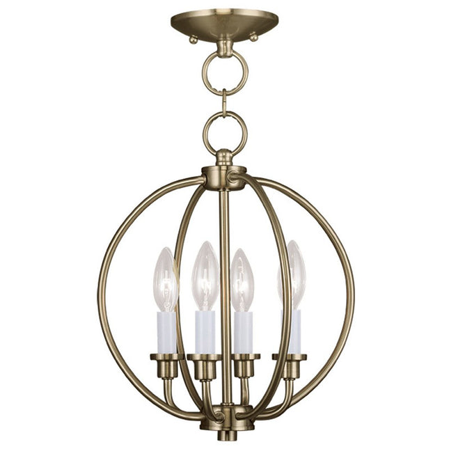 Brass And White Four Light Metal Dimmable Chandelier With Shades