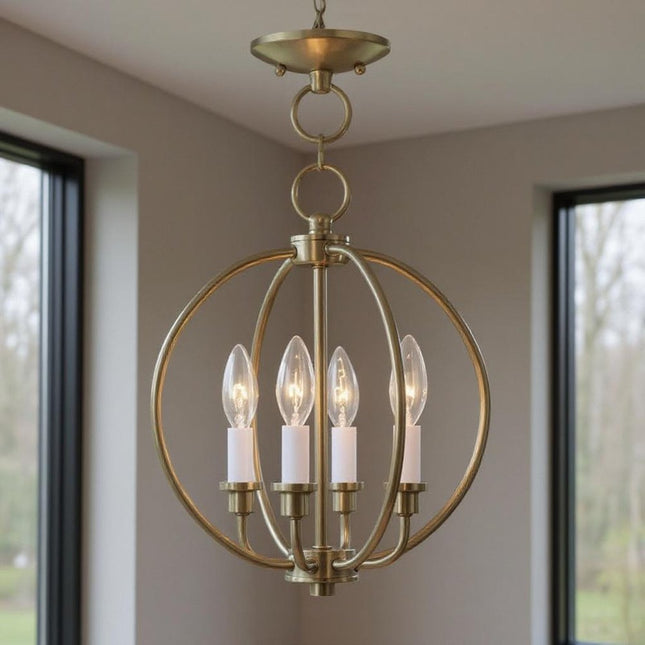 Brass And White Four Light Metal Dimmable Chandelier With Shades HomeRoots