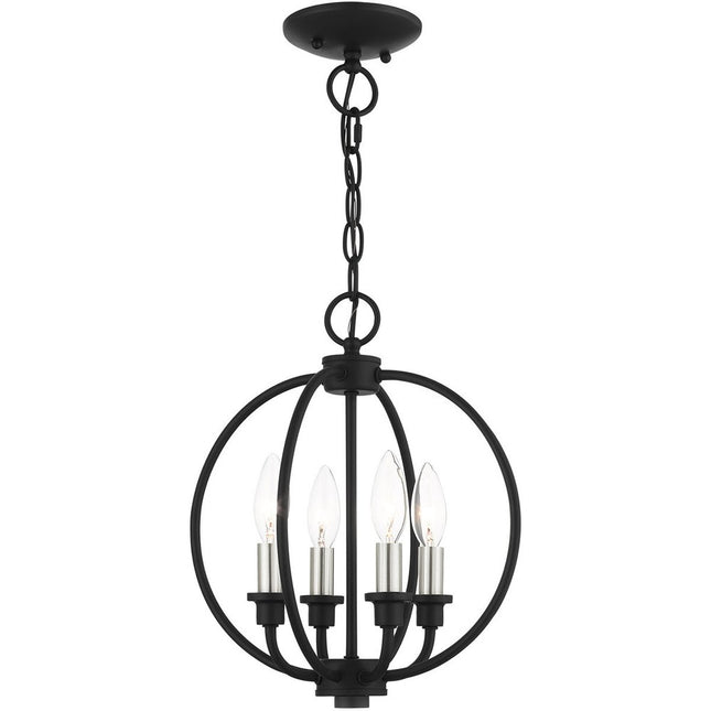 Black Four Light Metal Dimmable Chandelier With Shades