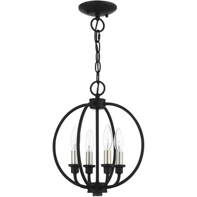 Black Four Light Metal Dimmable Chandelier With Shades