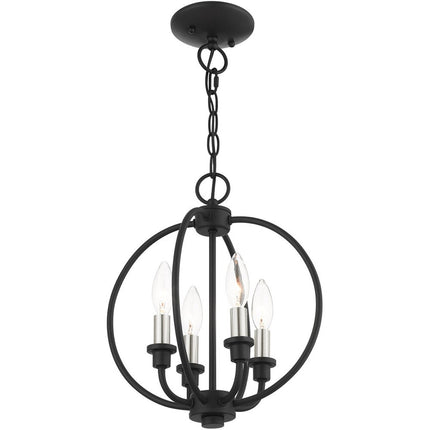Black Four Light Metal Dimmable Chandelier With Shades