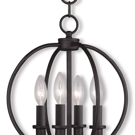 Bronze Four Light Metal Dimmable Chandelier With Shades