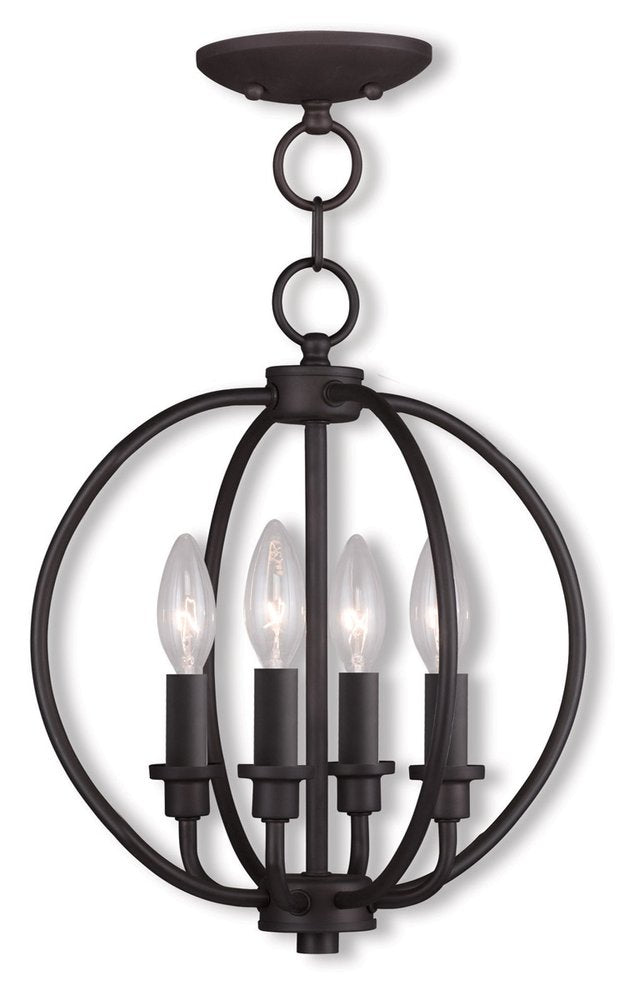 Bronze Four Light Metal Dimmable Chandelier With Shades