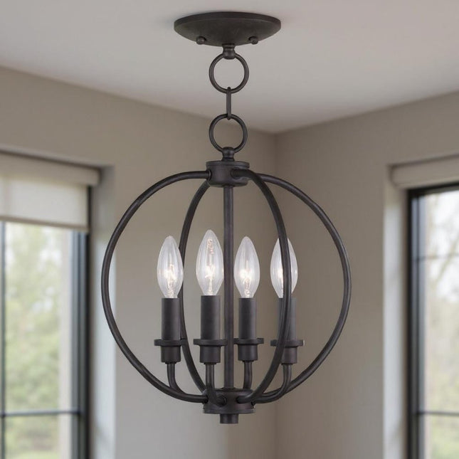 Bronze Four Light Metal Dimmable Chandelier With Shades HomeRoots