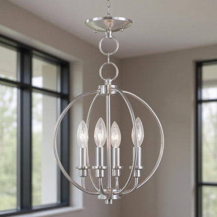 Nickel Four Light Metal Dimmable Chandelier With Shades