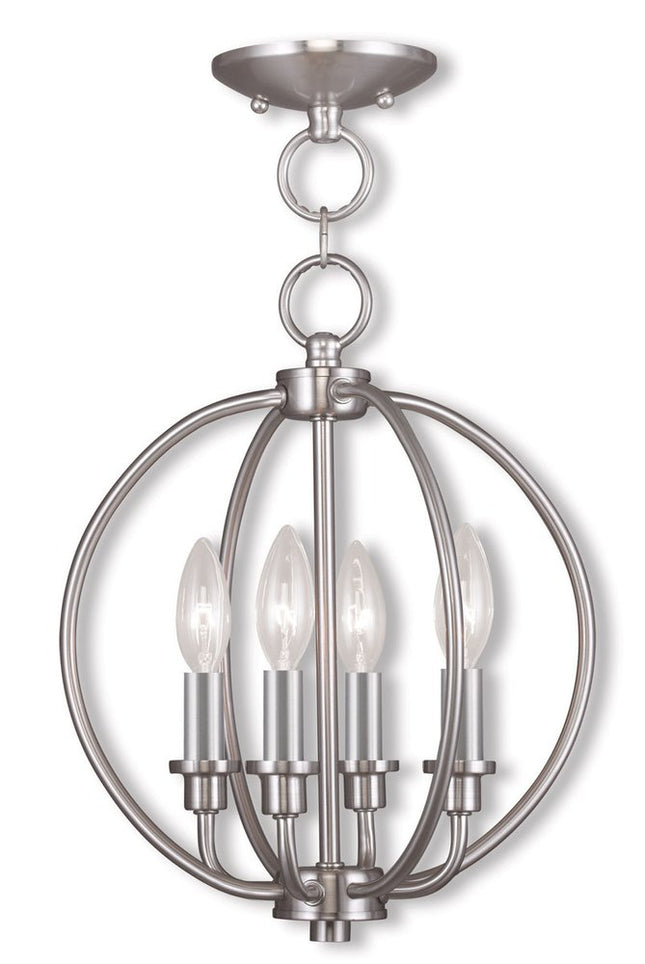 Nickel Four Light Metal Dimmable Chandelier With Shades