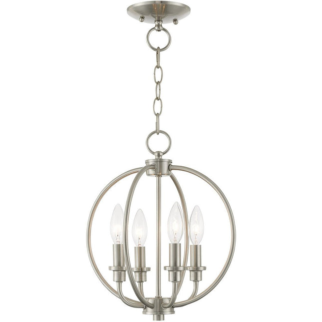 Nickel Four Light Metal Dimmable Chandelier With Shades