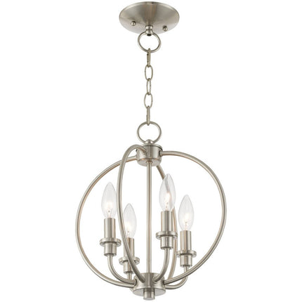 Nickel Four Light Metal Dimmable Chandelier With Shades