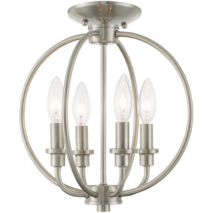 Nickel Four Light Metal Dimmable Chandelier With Shades