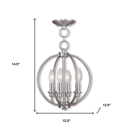 Nickel Four Light Metal Dimmable Chandelier With Shades