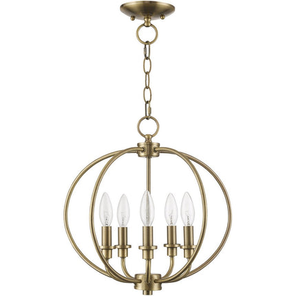 Antiqued Brass Five Light Metal Dimmable Chandelier With Shades