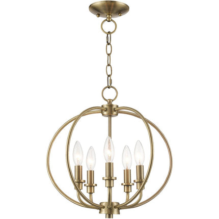 Antiqued Brass Five Light Metal Dimmable Chandelier With Shades
