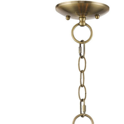 Antiqued Brass Five Light Metal Dimmable Chandelier With Shades