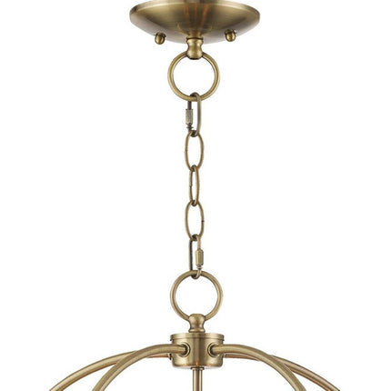 Antiqued Brass Five Light Metal Dimmable Chandelier With Shades