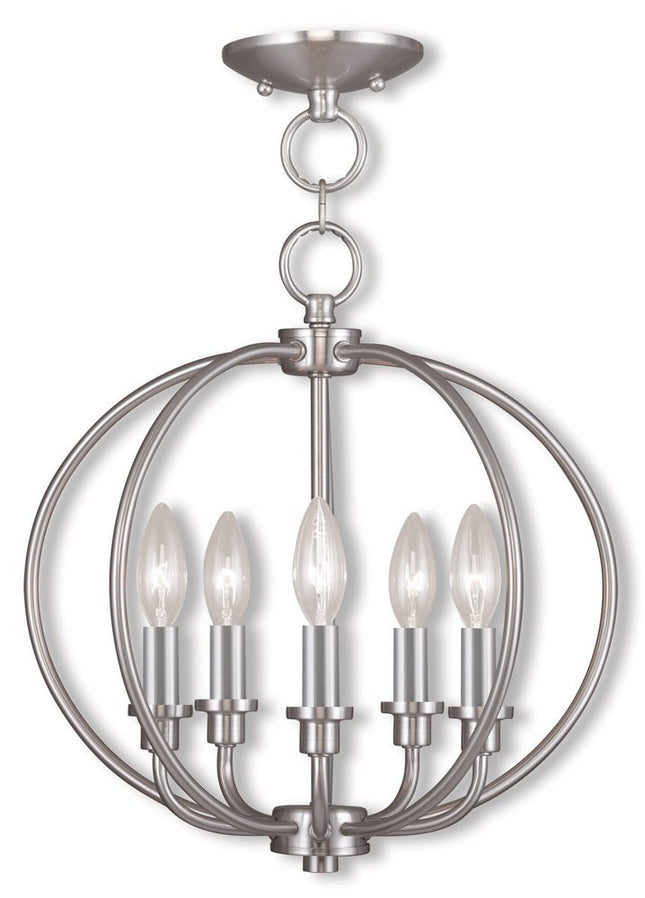 Nickel Five Light Metal Dimmable Chandelier With Shades HomeRoots