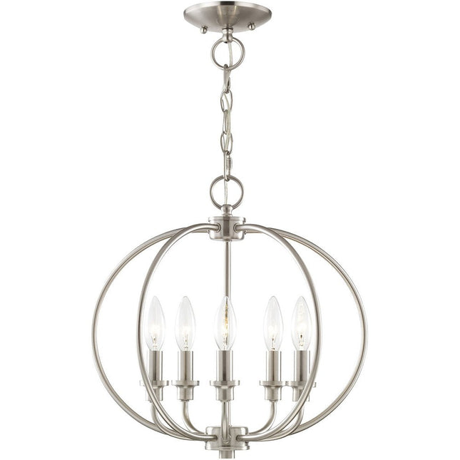 Nickel Five Light Metal Dimmable Chandelier With Shades HomeRoots