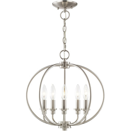 Nickel Five Light Metal Dimmable Chandelier With Shades