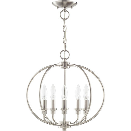 Nickel Five Light Metal Dimmable Chandelier With Shades