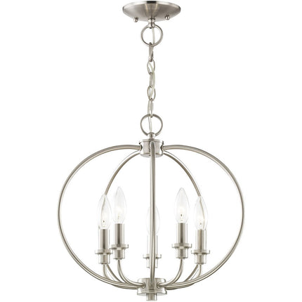 Nickel Five Light Metal Dimmable Chandelier With Shades