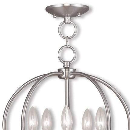 Nickel Five Light Metal Dimmable Chandelier With Shades