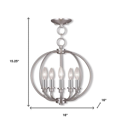 Nickel Five Light Metal Dimmable Chandelier With Shades
