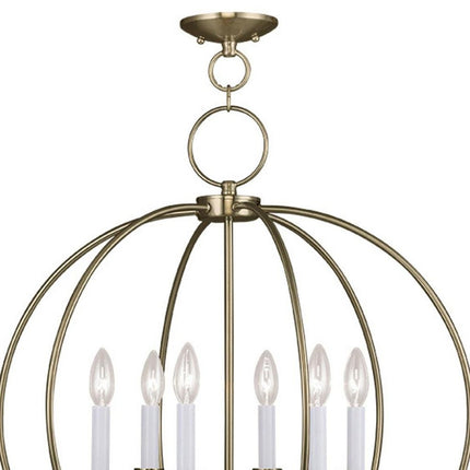 Brass Six Light Metal Dimmable Chandelier With Shades