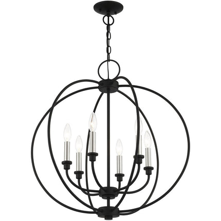 Black Six Light Metal Dimmable Chandelier With Shades