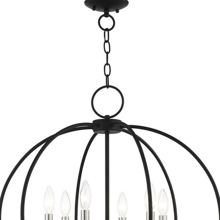 Black Six Light Metal Dimmable Chandelier With Shades