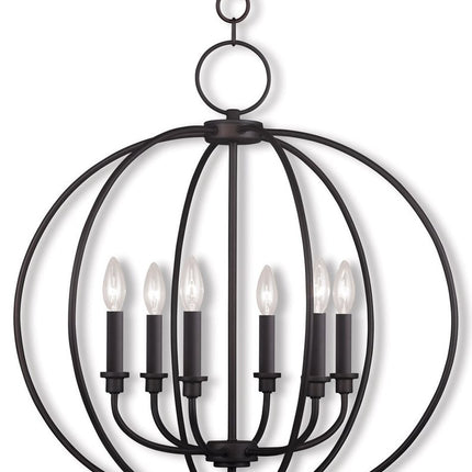 Bronze Six Light Metal Dimmable Chandelier With Shades