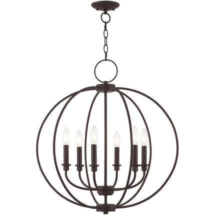 Bronze Six Light Metal Dimmable Chandelier With Shades