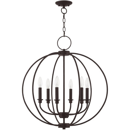 Bronze Six Light Metal Dimmable Chandelier With Shades