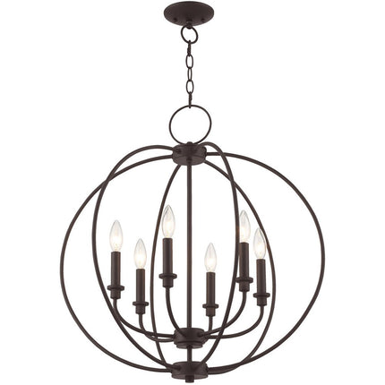 Bronze Six Light Metal Dimmable Chandelier With Shades