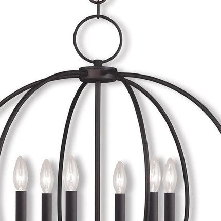 Bronze Six Light Metal Dimmable Chandelier With Shades