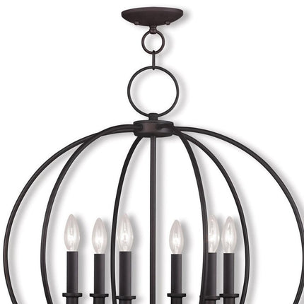 Bronze Six Light Metal Dimmable Chandelier With Shades