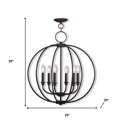 Bronze Six Light Metal Dimmable Chandelier With Shades